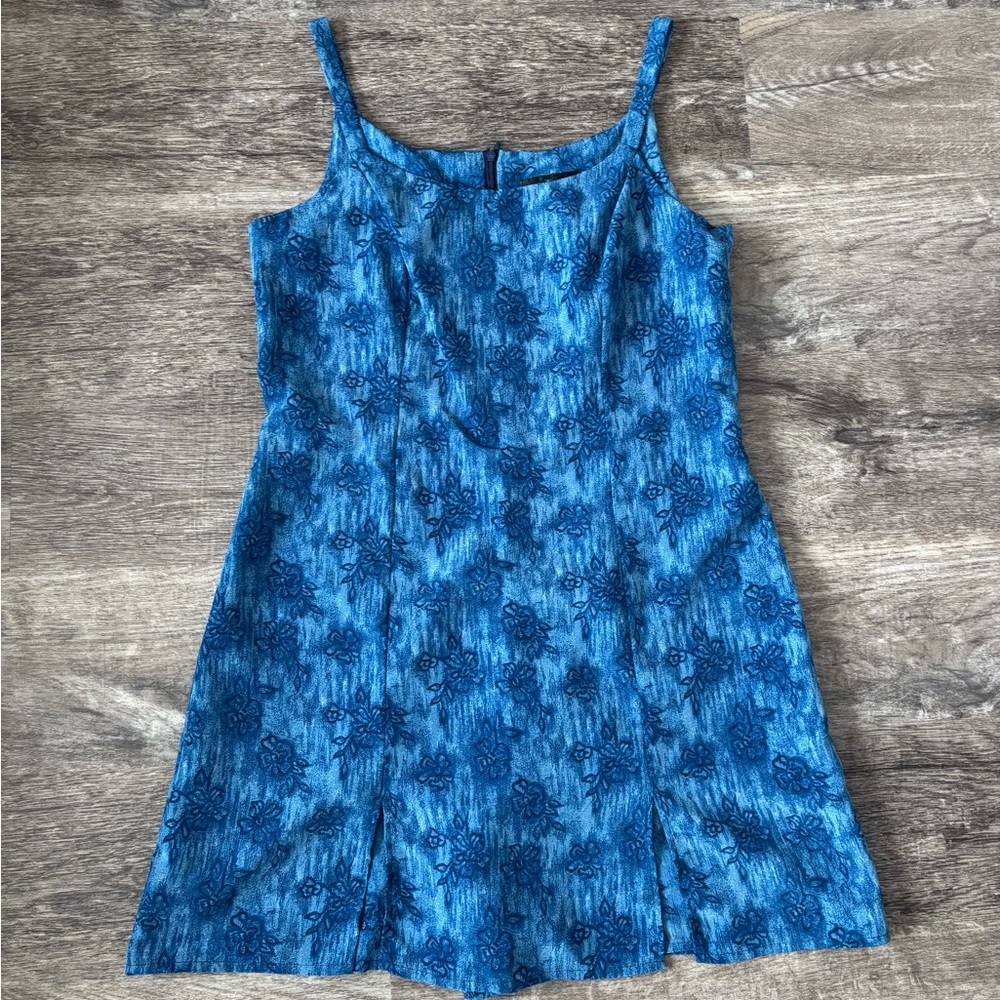 Vintage 90s Blue Floral Mini Dress/ Skort